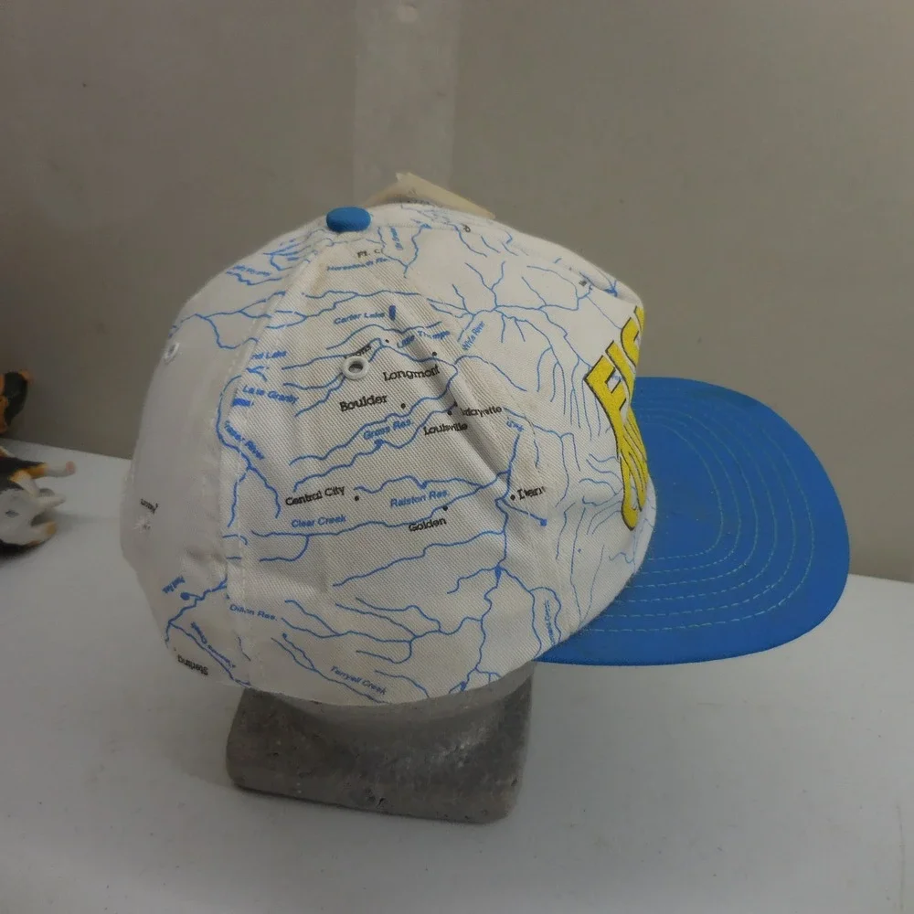 Vintage Fishin Colorado Snapback Hat Map Print Blue White Trucker Cap USA Made
